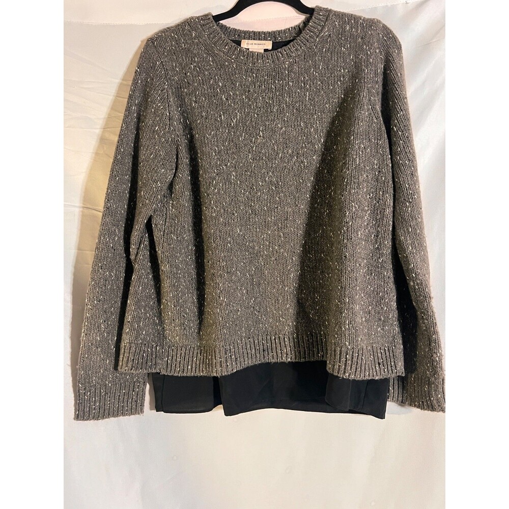 CLUB MONACO Sweater Women's L Gray/Black Split Back Layered Wool Blend